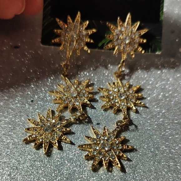 Gold Dangle Starburst Earrings - Picture 4 of 4